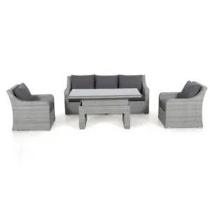Rattan Sofa Sessel Set mit Höhenverstellbarem Tisch