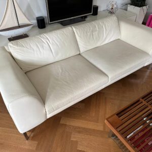 Neuwertiges Echtleder Designer-Sofa (Beige-weiß)